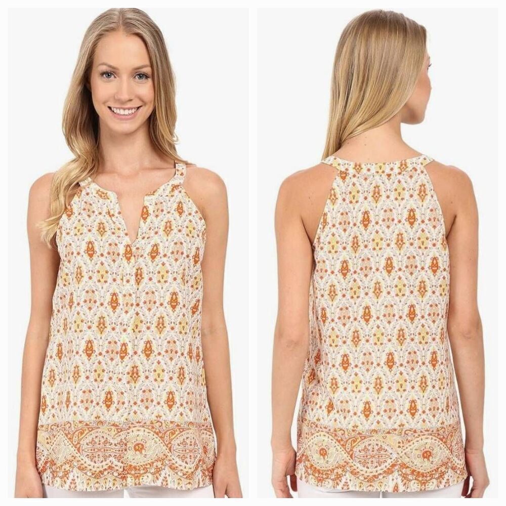 🔺️Anthropologie Sanctuary Ivory & Orange Floral Sleeveless Top Medium